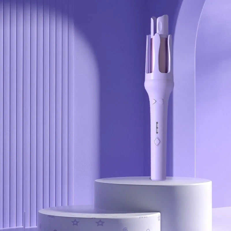 Automatic hair curler in white pink colour with 32mm barrel and US EU plug adapters