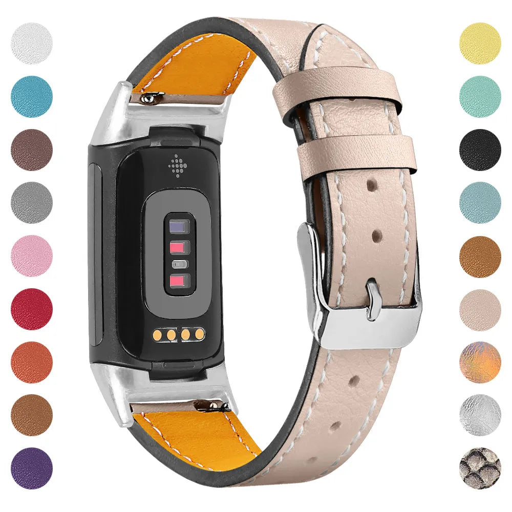 Genuine leather strap for Fitbit Charge 5 and Charge 6 smartwatches in multiple colour options.