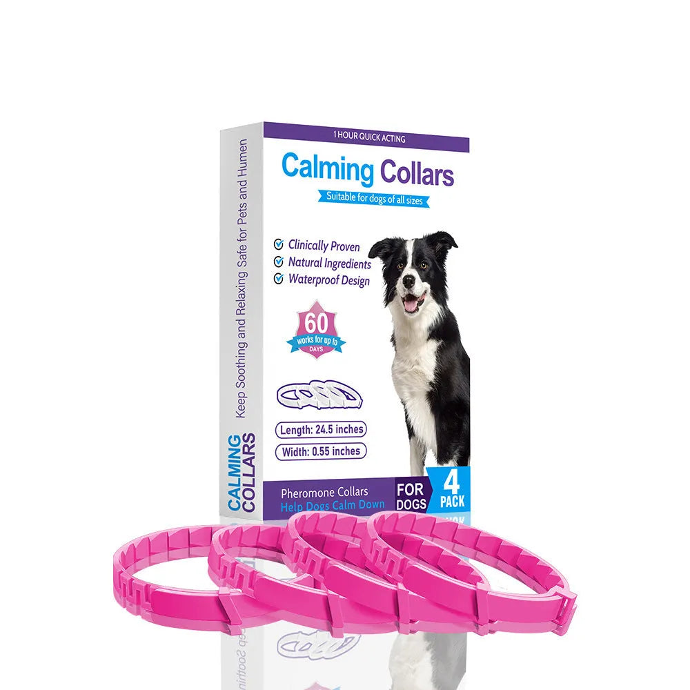 Four dog anxiety relief collars in different colours with Chinese monochrome pattern