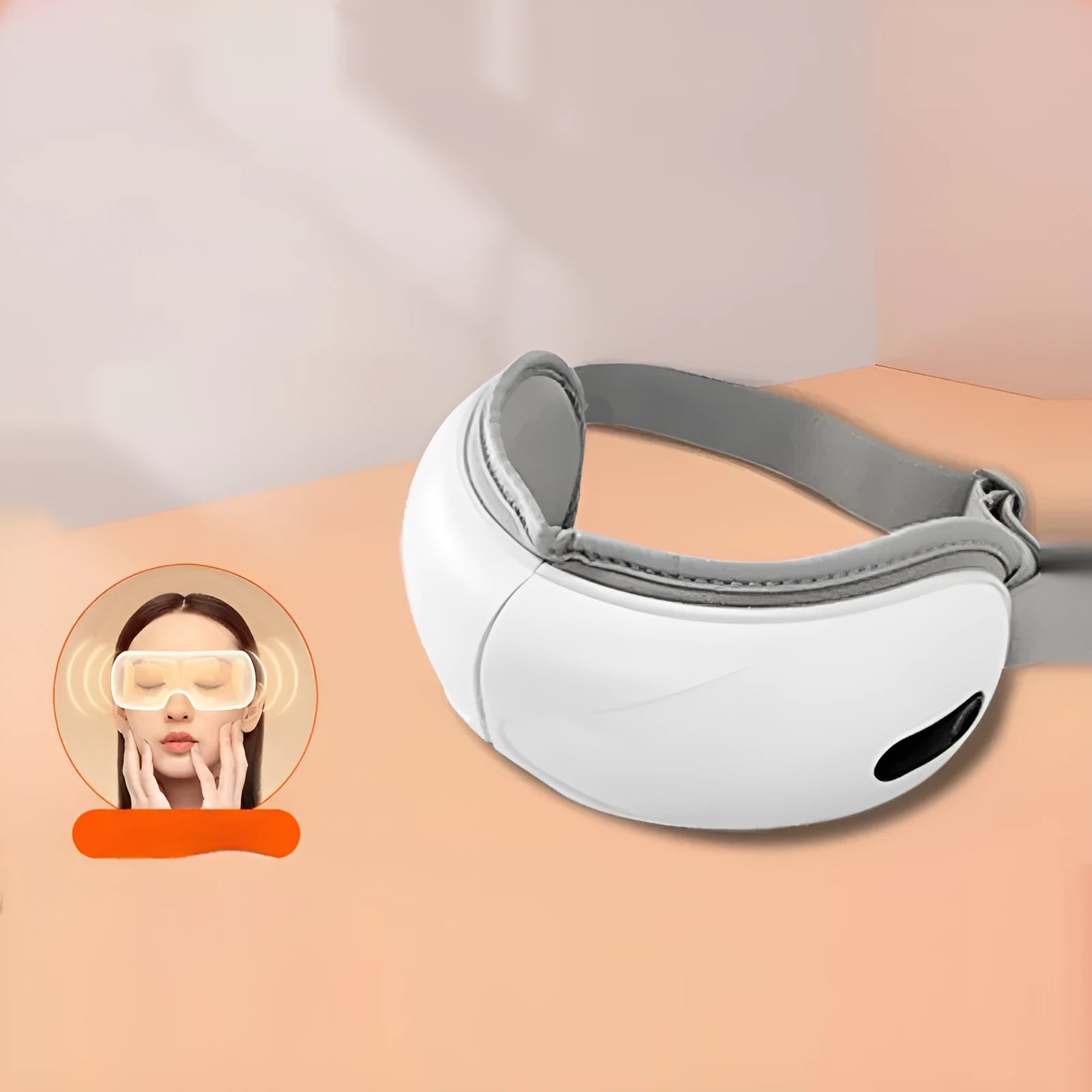 White rechargeable electric eye massager with air compression and heat therapy functions