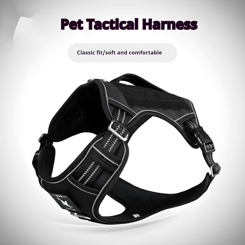 Tactical dog chest strap in oxford cloth, shown in olive green colour on a working dog.