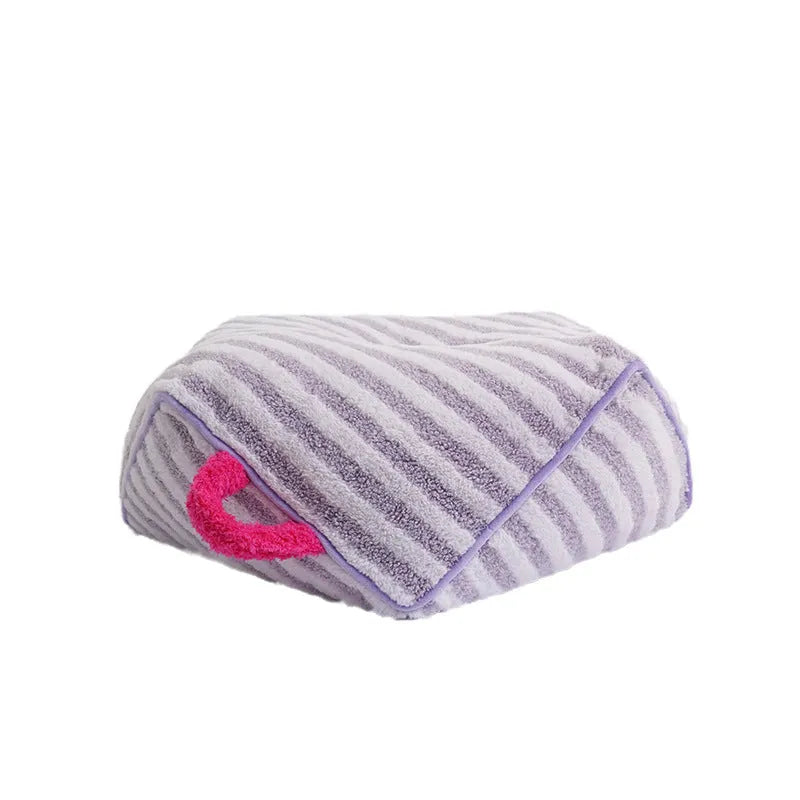Striped soft velvet pet bed with removable cover in orange, purple, or yellow colour options.