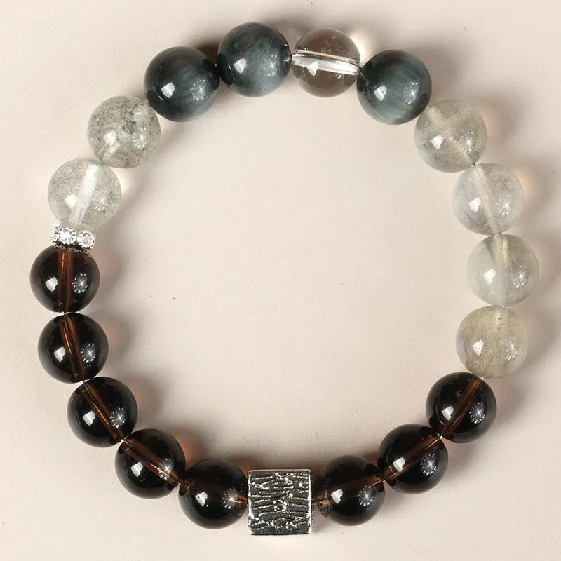 Khaki crystal couple bracelet with 10mm geometry shape and Chinese style design