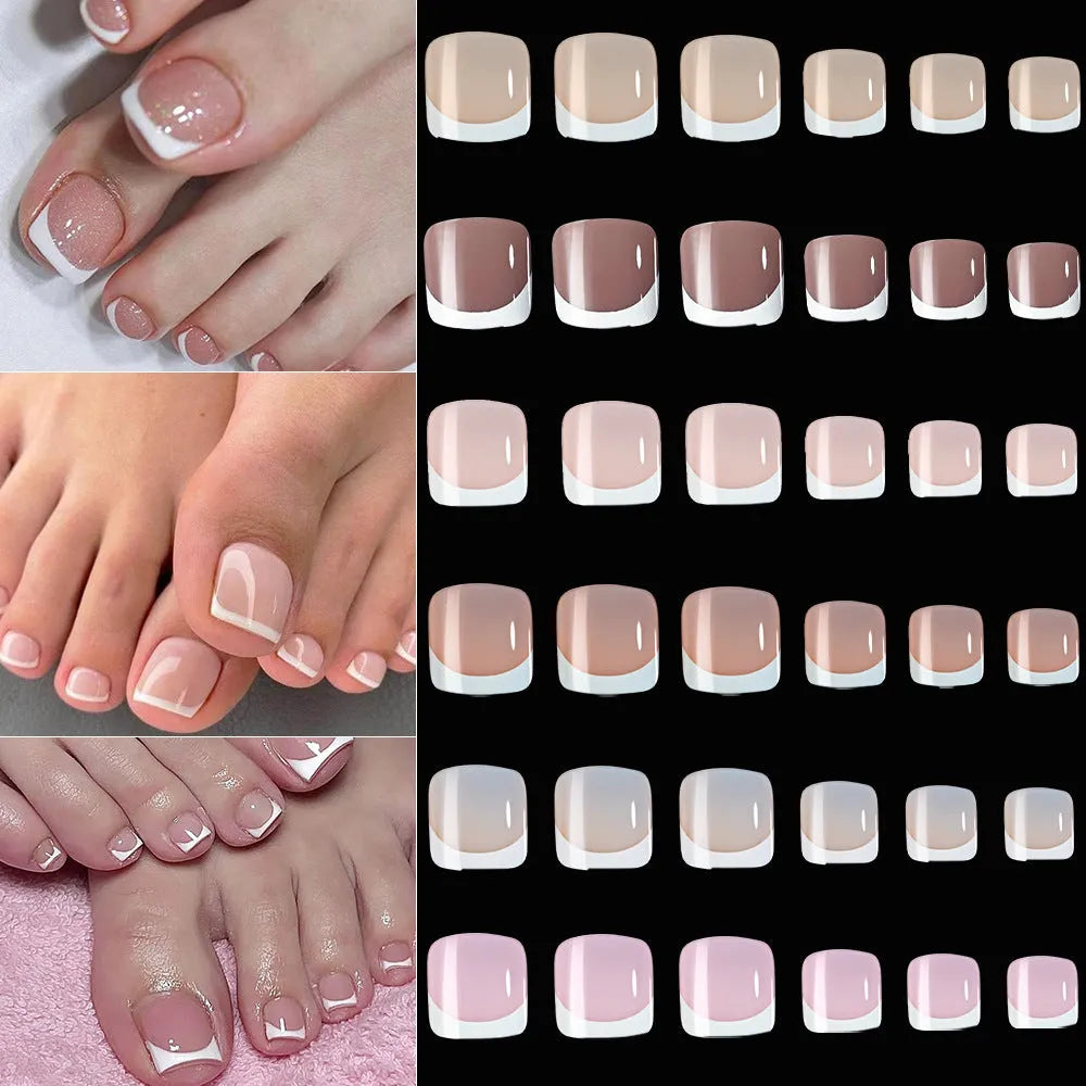 120 piece box of French white edge toenail pieces in nine nude colours with full square short shape