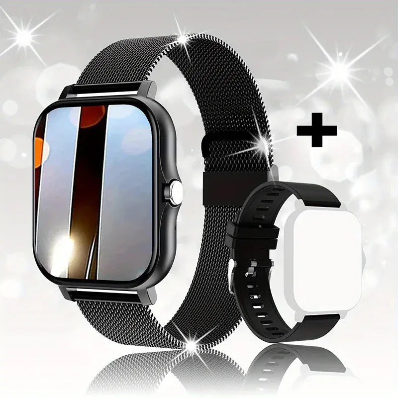Smart watch with 1.44-inch touch screen showing interface, on a silicone wrist strap.