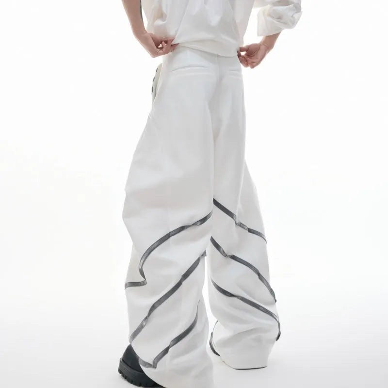 Men's trousers with three-dimensional cutting and metal striped rivet pleats in polyester fabric
