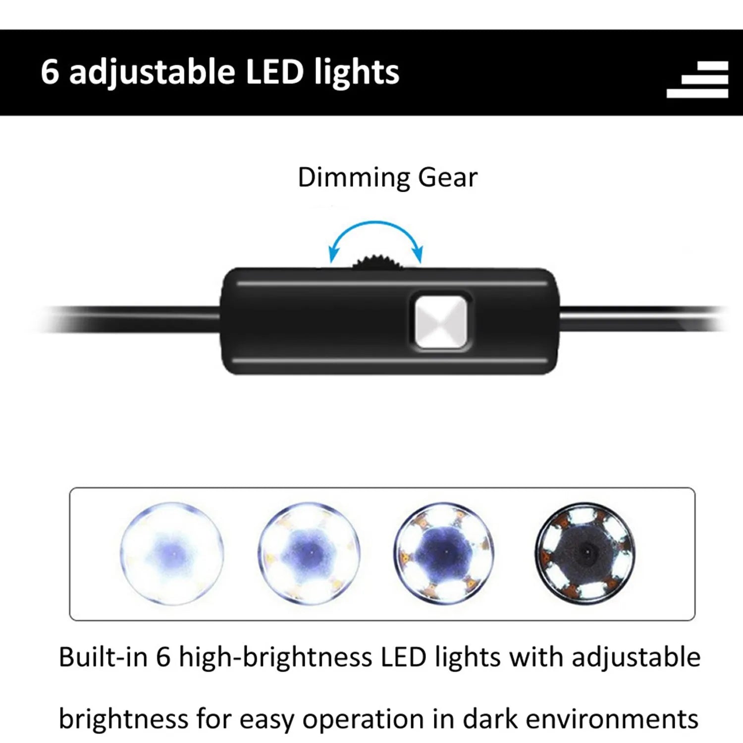 USB C Android endoscope with flexible cable, IP67 waterproof, showing 5.5mm and 7mm camera head options