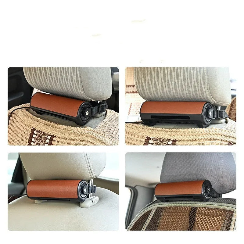 Bladeless car ventilation fan with USB power connection and three speed buttons