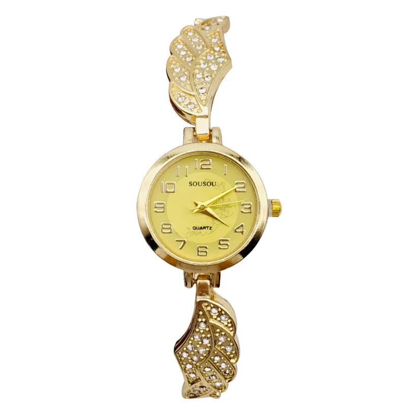 Women's stainless steel watch with round dial and vachette clasp buckle in gold colour option