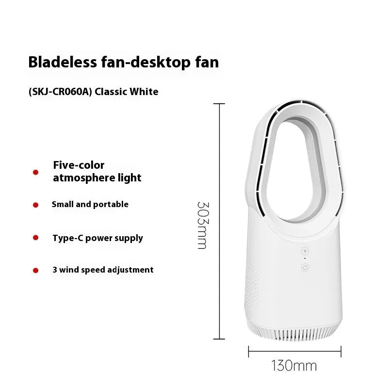 White SK bladeless tower fan with touch screen control panel for home or office desktop cooling