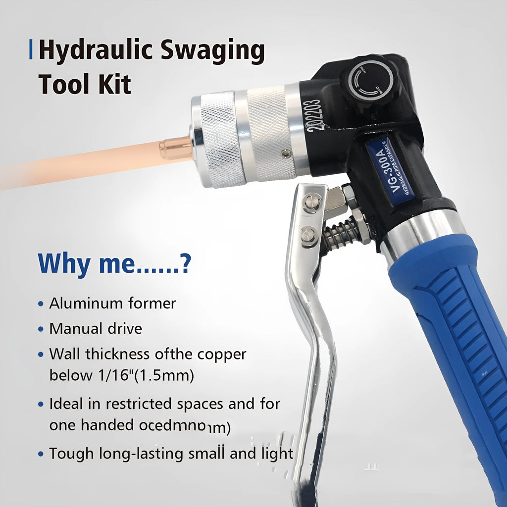 VG-300 style hydraulic tube expander tool for refrigeration maintenance made from alloy steel.
