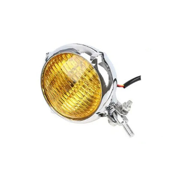 Harley-style retro motorcycle headlight with black electroplated aluminium housing and 8cm diameter