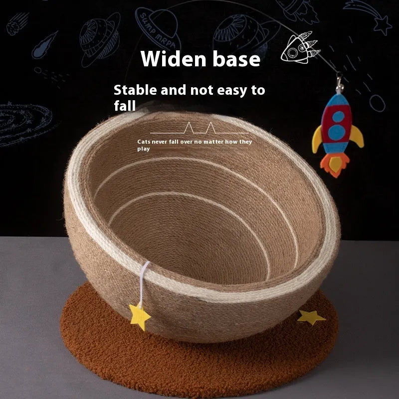 Large integrated cat scratching basin and nest with sisal rope surface and flannel-lined bed area in starlight colour