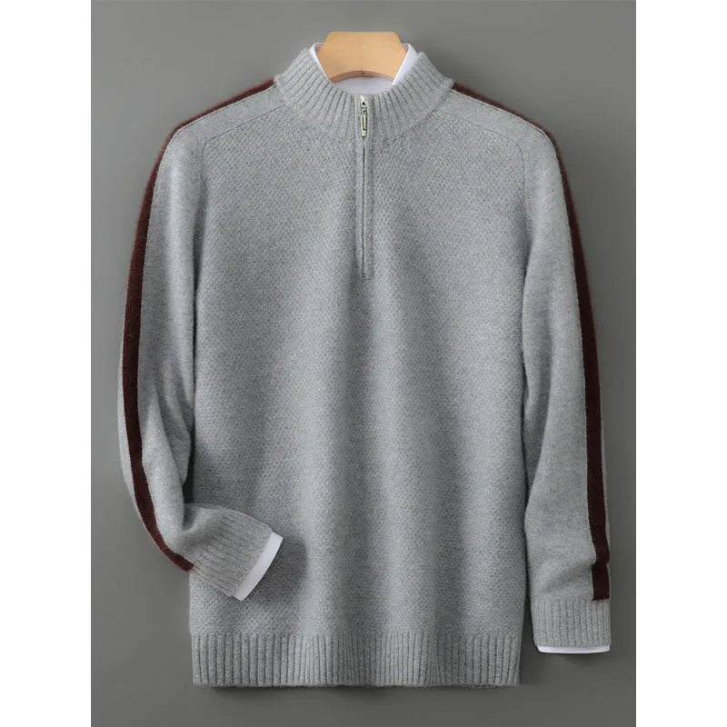 Half zip round neck wool sweater in slim fit for plus size available in four colours