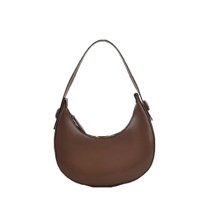 Women's retro dumpling-shaped shoulder bag in PU leather with a sandwich pocket.