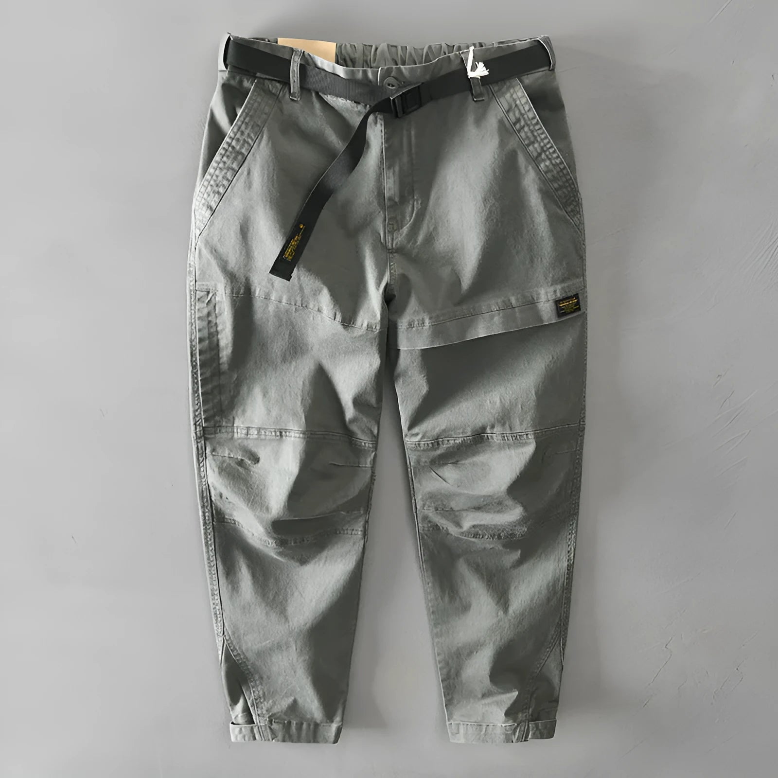 Men's cotton casual overalls with elastic waist in khaki colour
