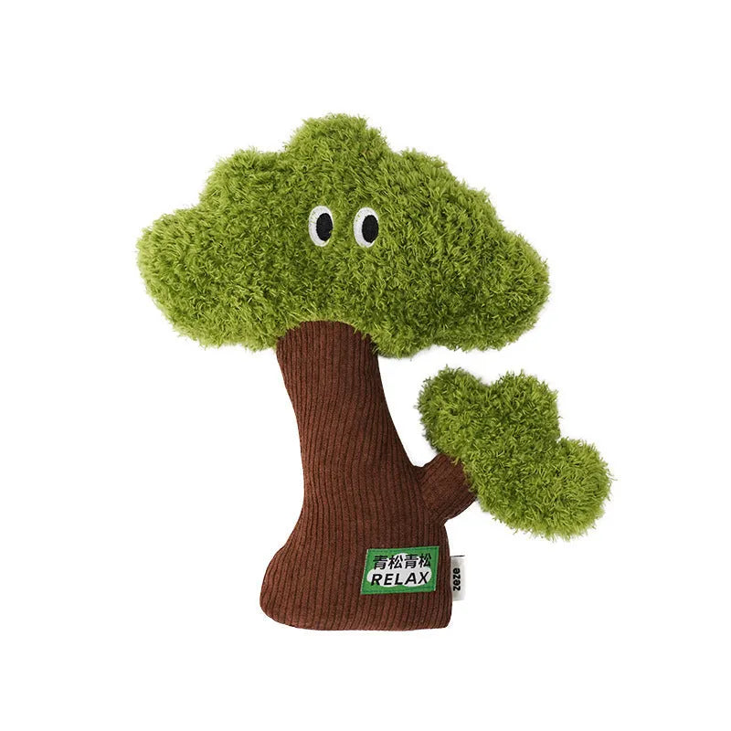 Pine tree shaped cat mint toy with hanging loop in three sizes for biting and grinding