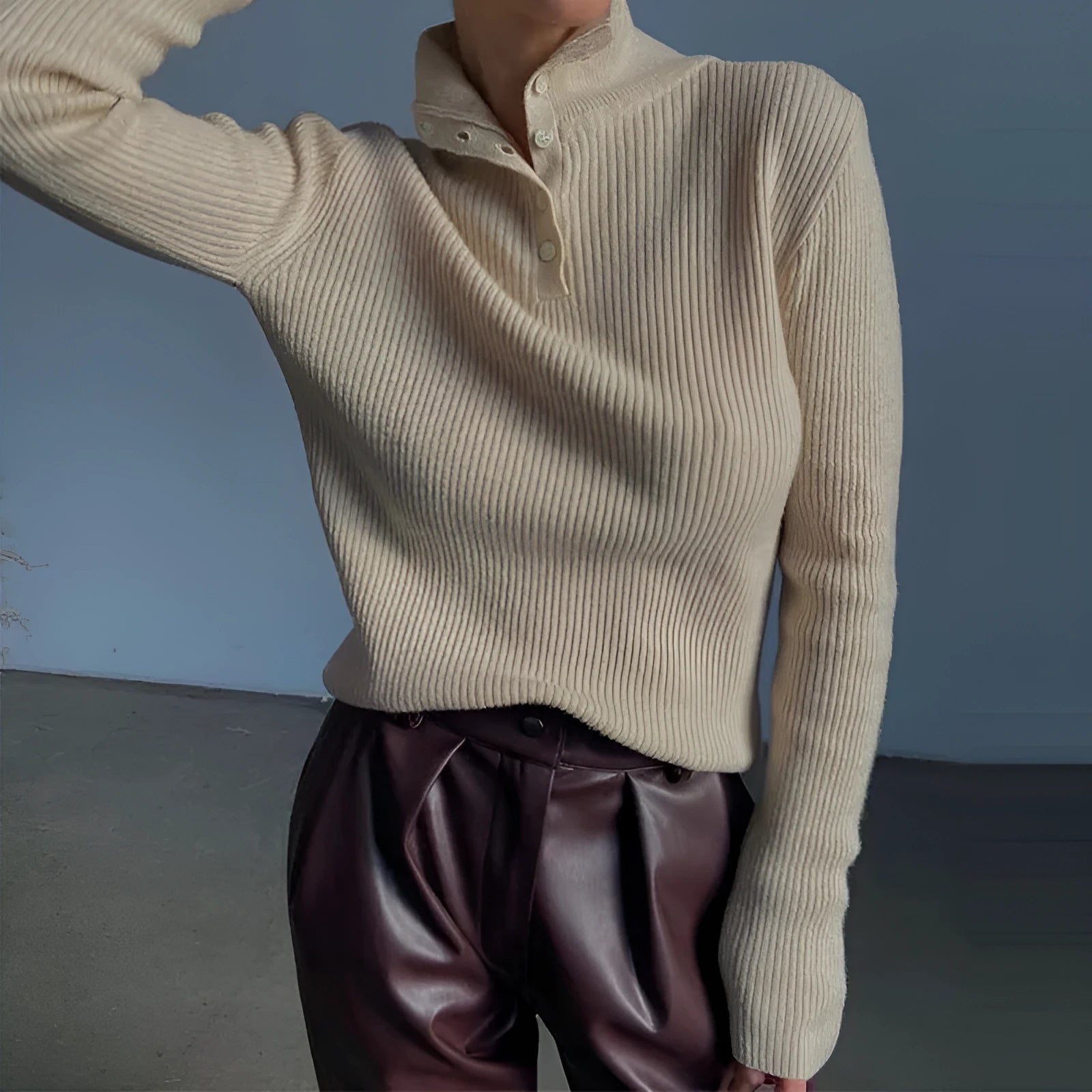 Retro breasted half turtleneck pullover sweater in slim fit silver grey colour