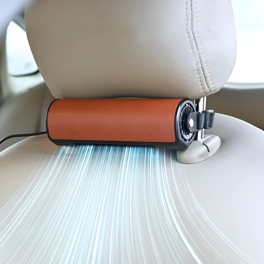 USB power cable and fan host for car rear seat ventilation, shown in black colour with 1.5 metre cable length.