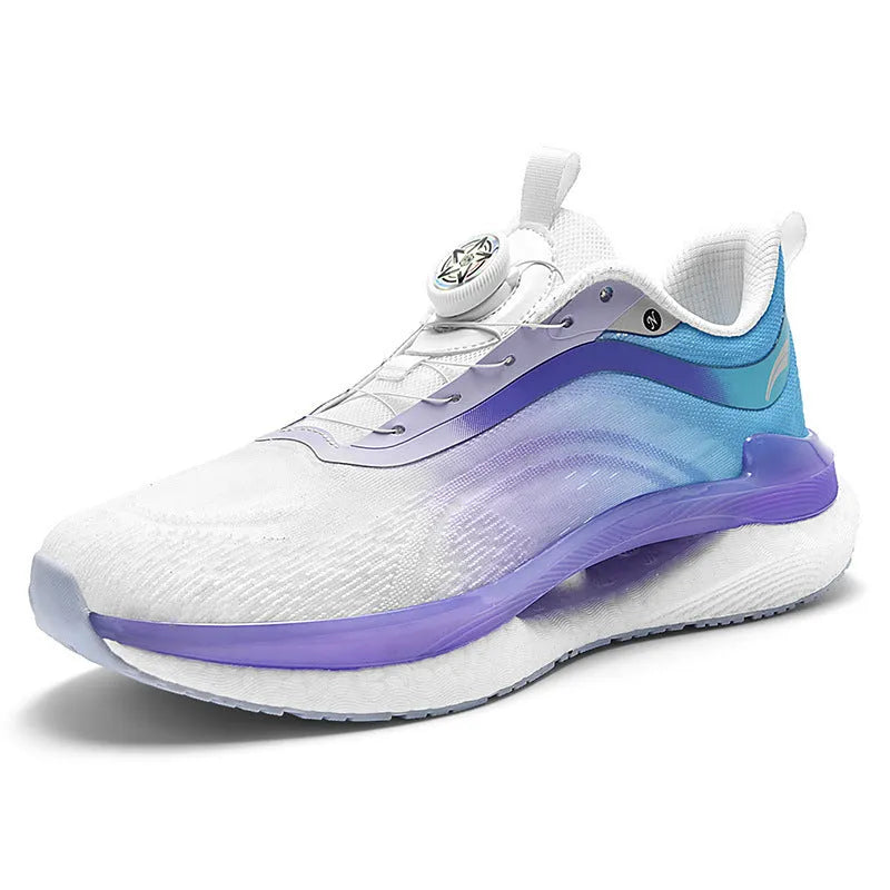 Men's high-top popcorn running shoes in mesh with buckle closure and composite sole.