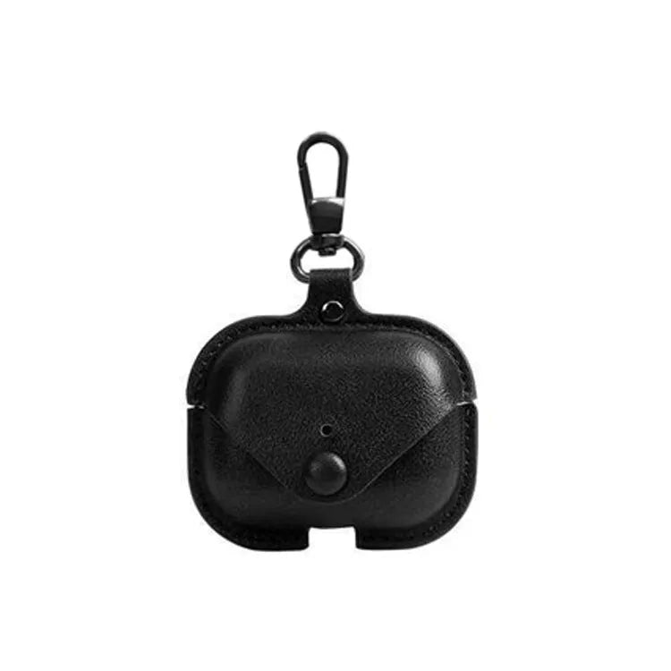 Black PU leather protective sleeve case for Apple AirPods Pro with a cross pattern design.