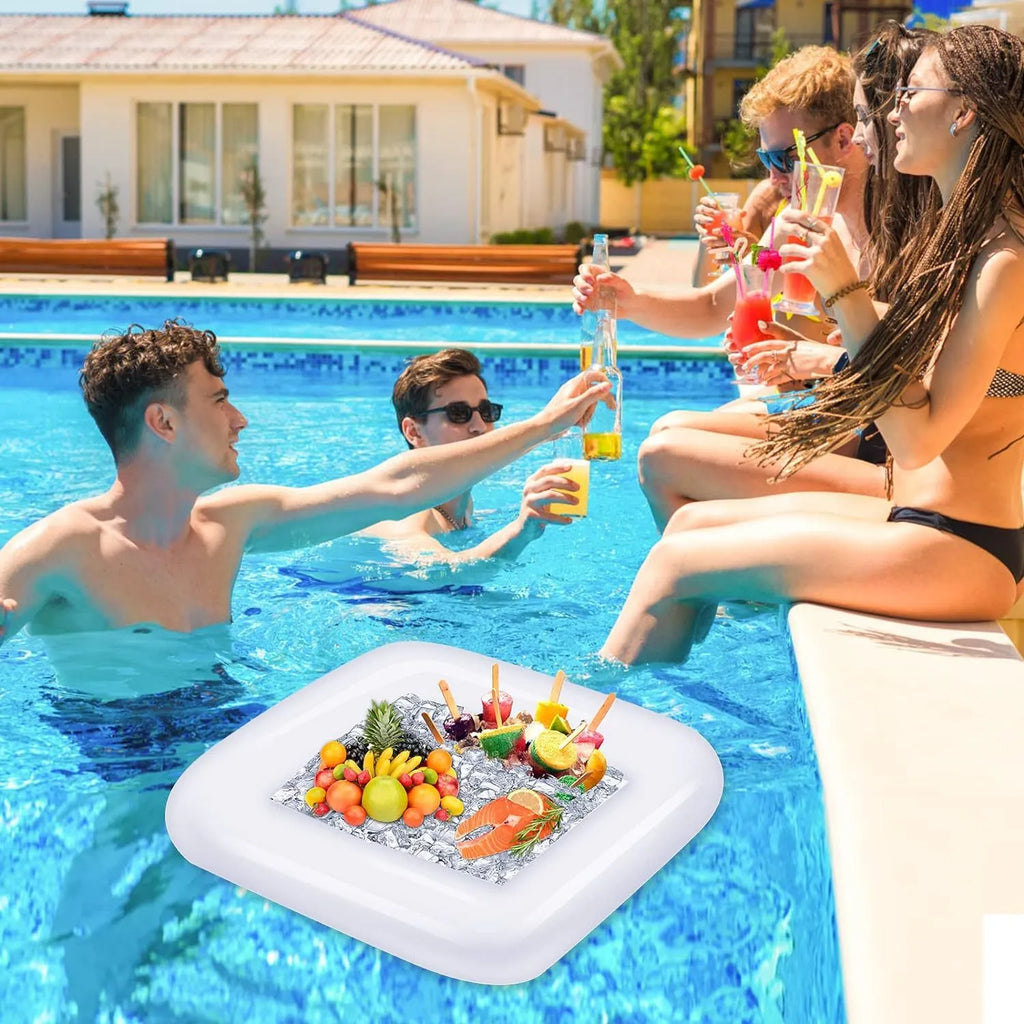 Inflatable ice bar set with cup holders and yellow ice bucket for party beverage cooling