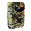 Yellow brown 16MP hunting camera with infrared LEDs and compact plastic housing