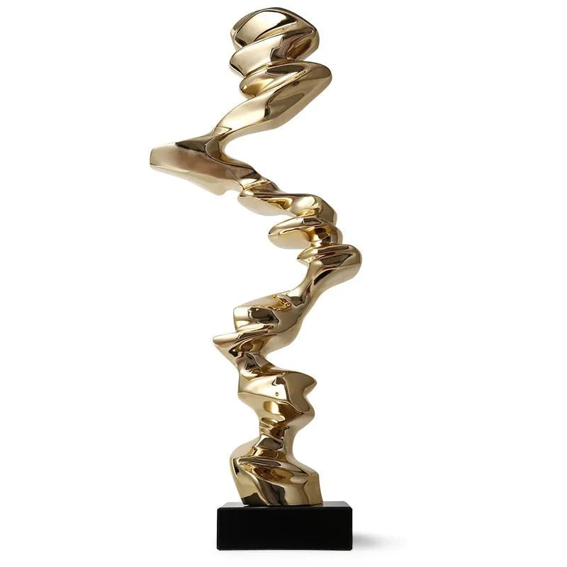 Modern minimalist abstract sculpture in natural resin, available in bright gold, elegant silver, or phantom blue.