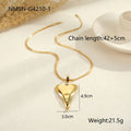 Gold stainless steel necklace with double heart pendant on snake bones chain