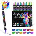 Double-headed acrylic marker pens in various colours showing both fine and broad tip options