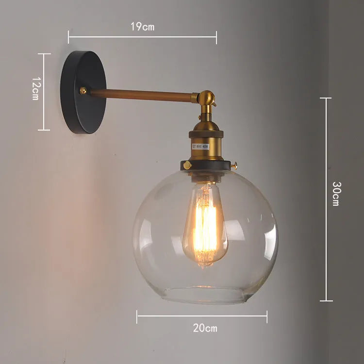20cm retro round ball glass wall lamp in amber colour with aluminium holder.