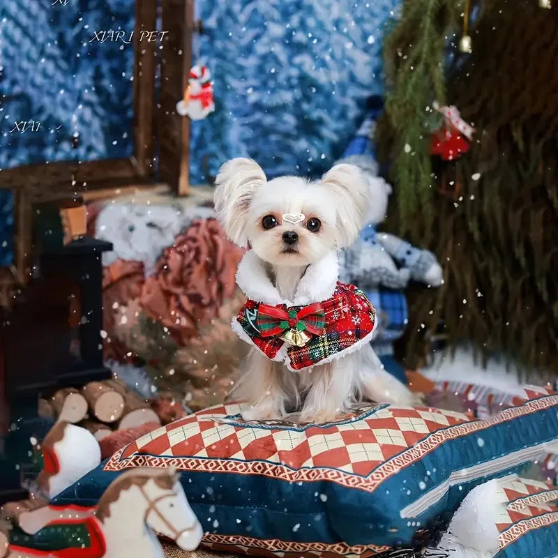 Polyester pet Christmas cloak dog shawl cat warm scarf in snowflake or bell designs