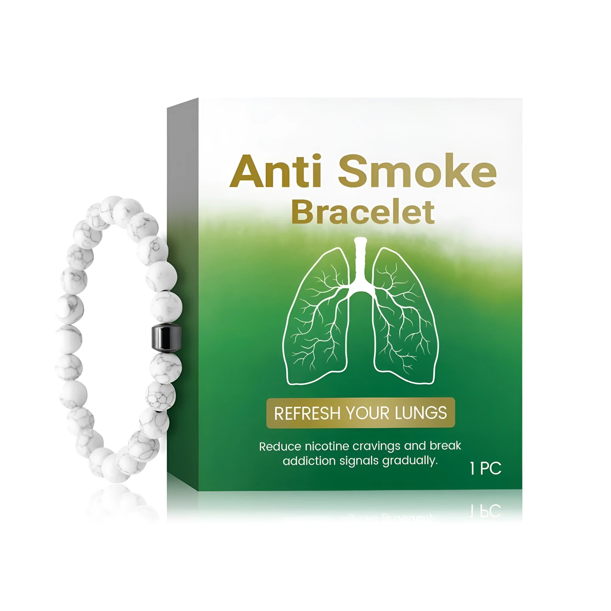 Blue synthetic turquoise smoke prevention bracelet with magnetic clasp on wrist