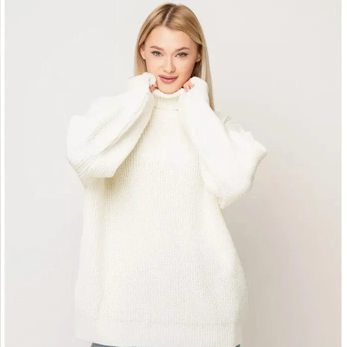 Women's high neck pullover sweater in imitation cashmere with 3D pattern