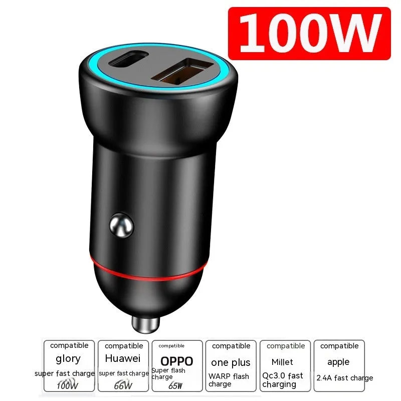 Black zinc alloy car charger compact design for vehicle USB charging