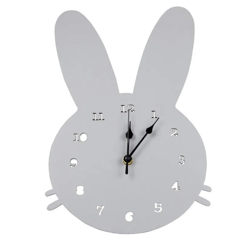 Wooden cartoon wall clock in European alien shape with character designs like rabbit crown and cloud in various colours