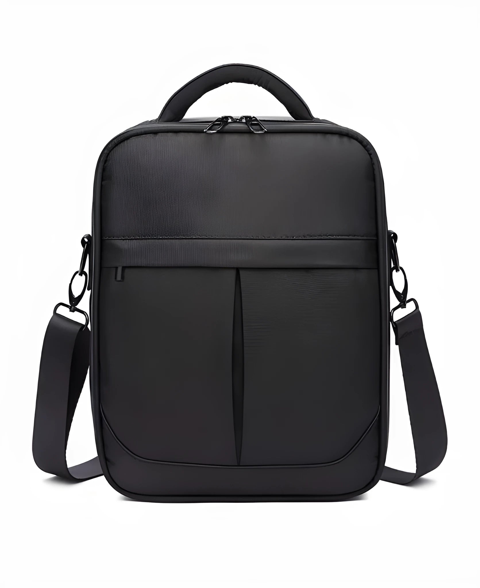 Black Oxford fabric men's messenger shoulder bag showing its size and style.