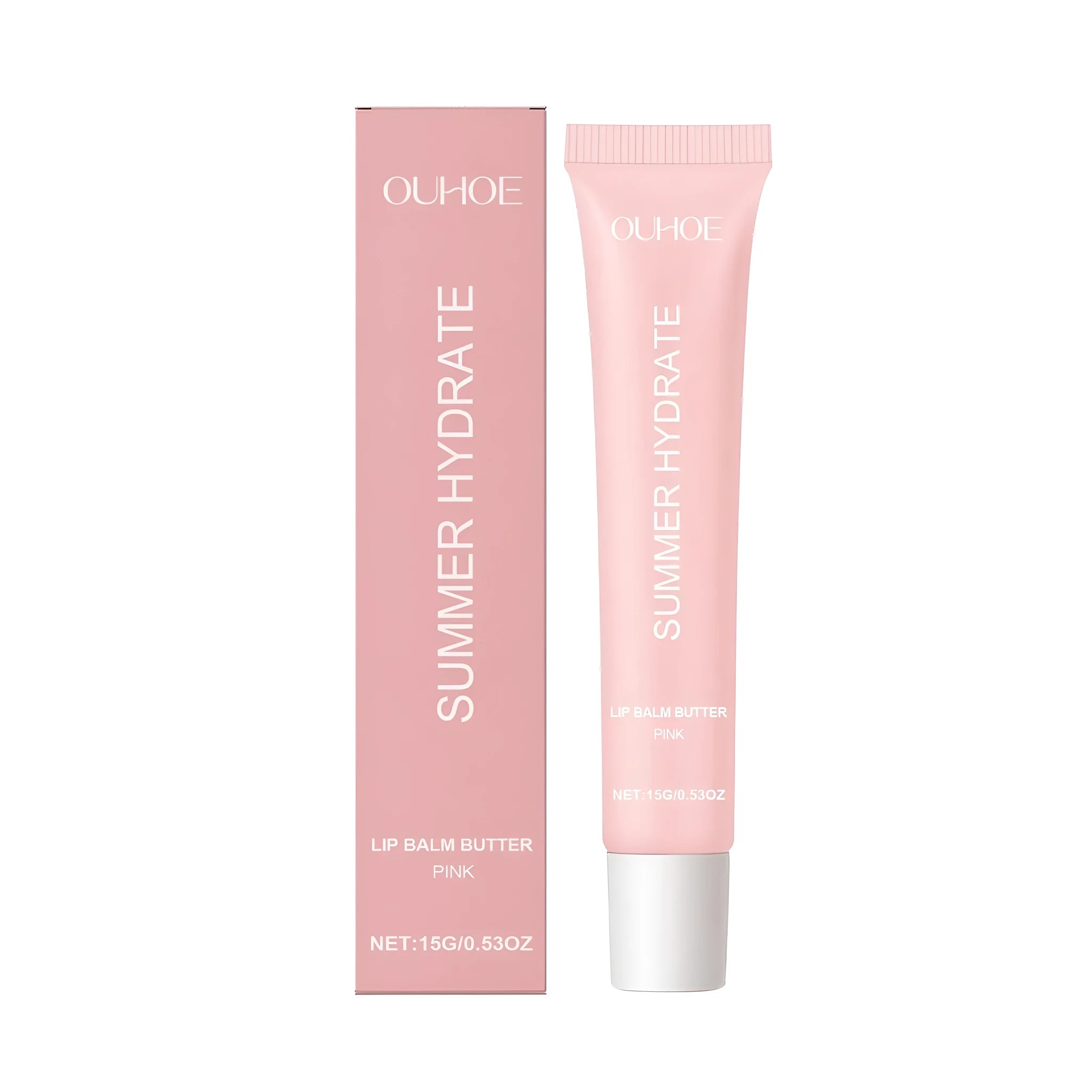 Pink lip balm stick with shea butter and natural oils for moisturised lips