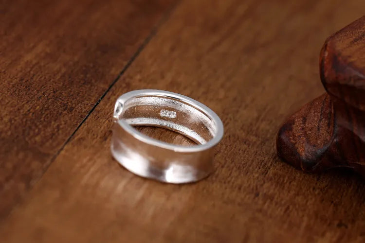 Adjustable open ring geometric design frosted sterling silver jewellery