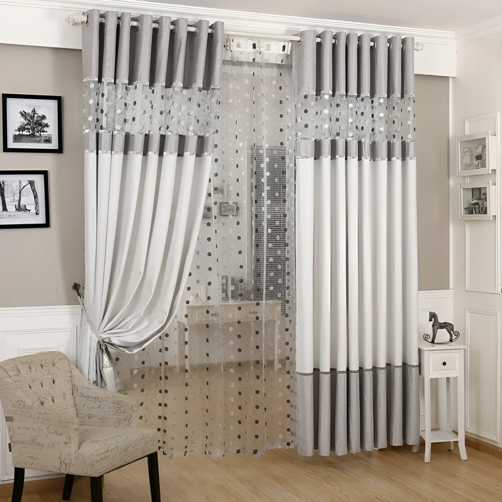 Single plain blackout curtain panel with hook tape heading, shown against a window.