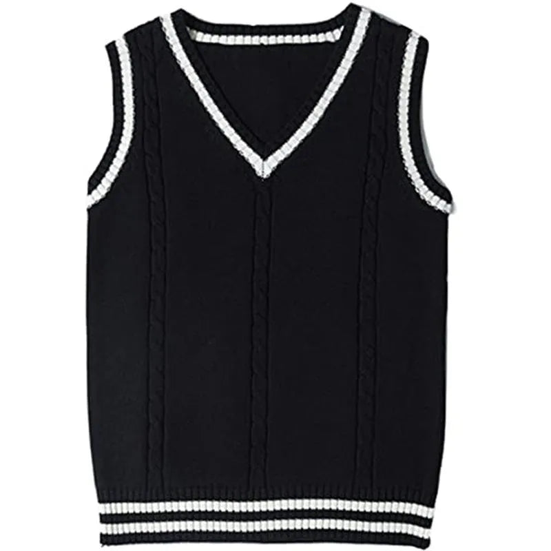 Women's slim fit V-neck waistcoat knitted sweater with striped stitching in acrylic fabric