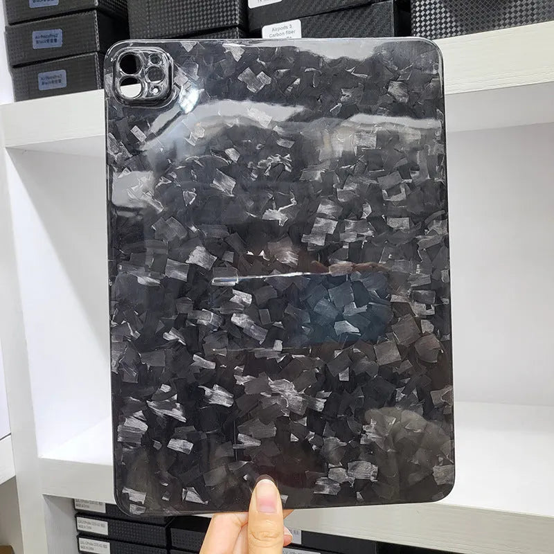 Carbon fibre iPad Pro 11 protective hard case with plaid pattern in matte or forged finish options