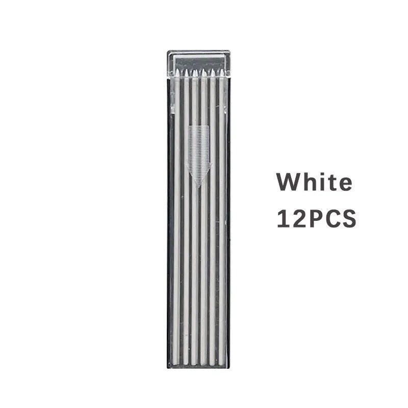 Box containing 12 coloured mechanical pencil refill leads on a white background