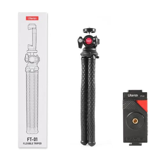 Black aluminium alloy mobile phone gimbal tripod set with adjustable length and smartphone clip