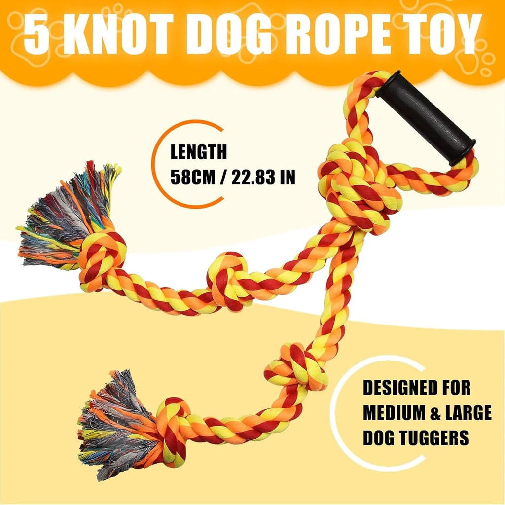Blue and yellow extra large cotton rope dog tug toy with non-slip handle for aggressive chewers