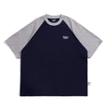 Men's blue casual raglan sleeve T-shirt with loose fit and pullover style