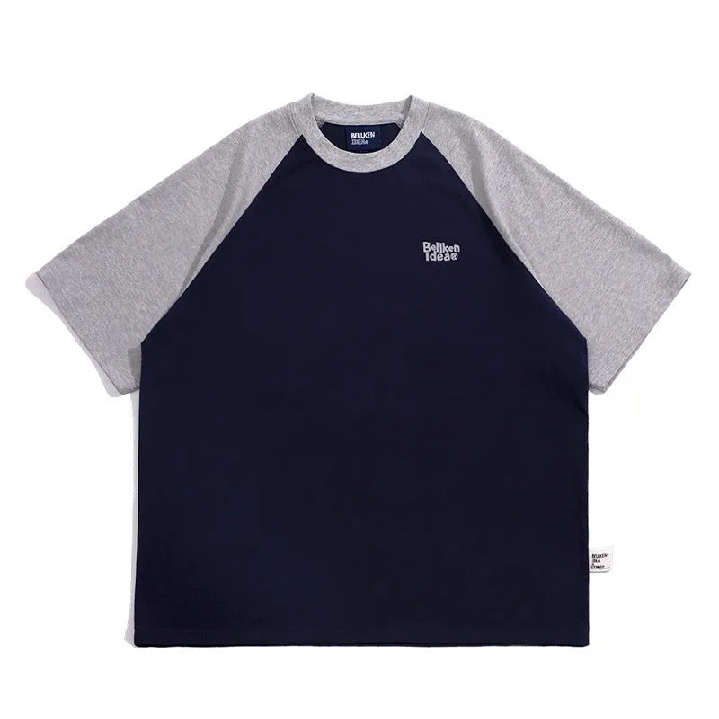 Men's blue casual raglan sleeve T-shirt with loose fit and pullover style