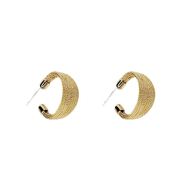 Geometric copper earrings with multi-layer bracelet design in gold and silver electroplated finishes