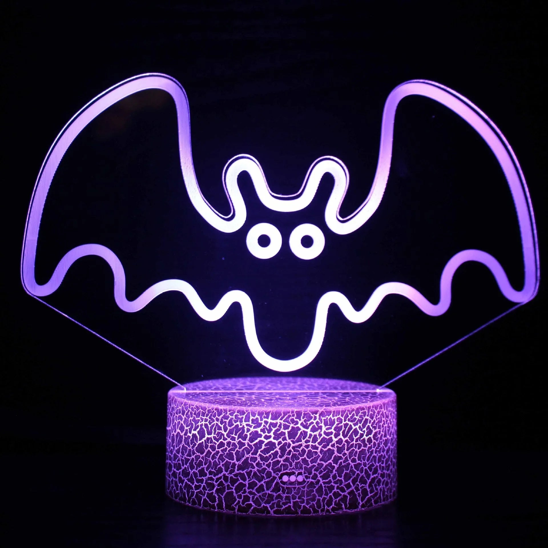 Small colourful USB table lamp with 3D acrylic crack-effect base and touch control on a wooden desk.