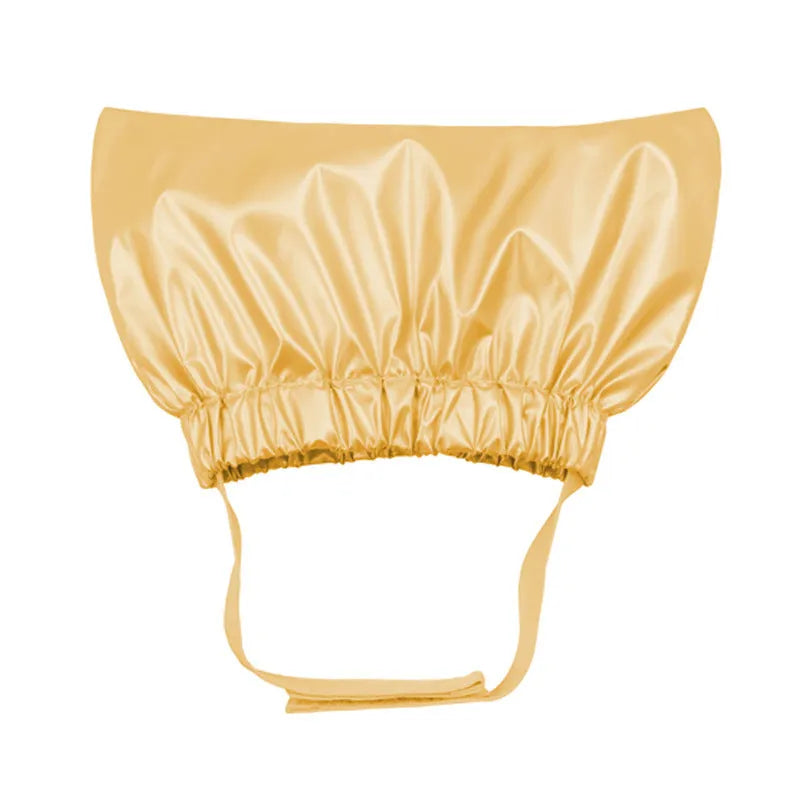 Pet shower cap for cats and dogs in gold, pink or silver with adjustable ear protection